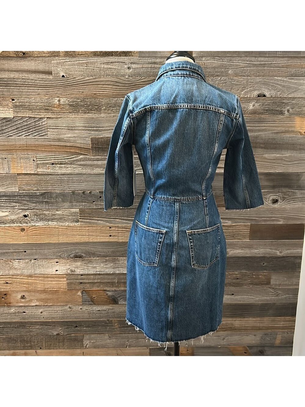 Etica Denim Snap Front 3/4 Sleeve Raw Hem Jordyn Trucker Jean Dress Size S NWT - Picture 2 of 13